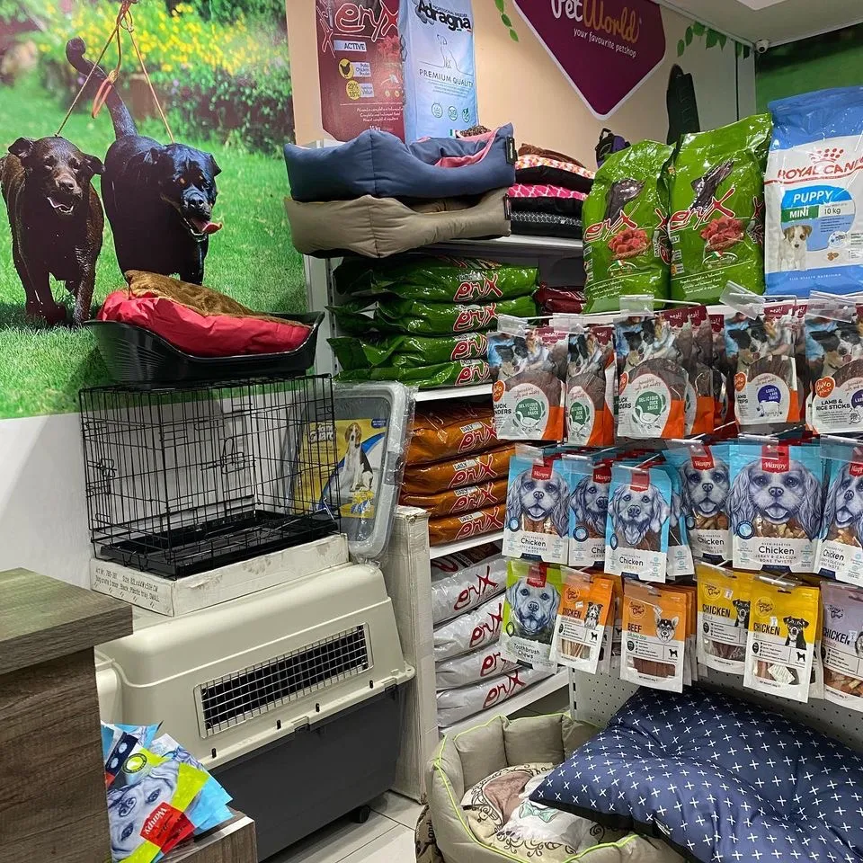 PetWorld shelves stocked with premium pet food and treats